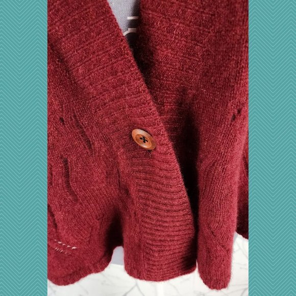 360 Cashmere DarK Red 100% Cashmere Open Knit Cape Cardigan - Picture 2 of 6